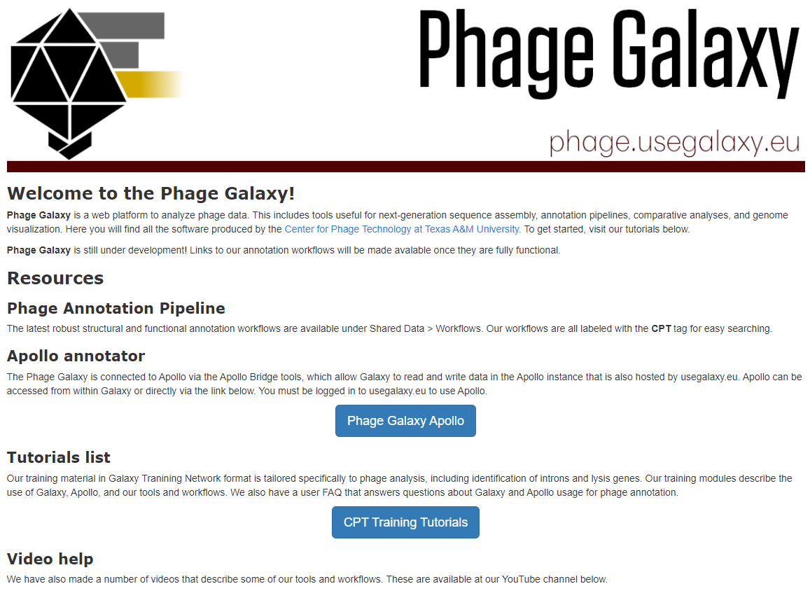Phage Galaxy main page